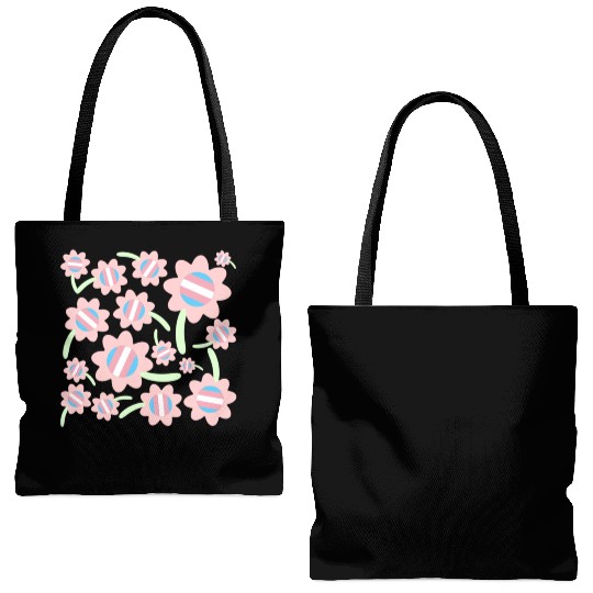 Transgender Pride Flag Flower Pattern Tote Bags (AOP)