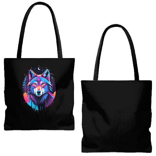 Eerie Blacklight Wolf Tote Bags (AOP) - Neon Colors