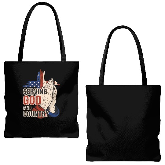Serving God And Country US Flag Cross Patriotic Ch Tote Bags (AOP)