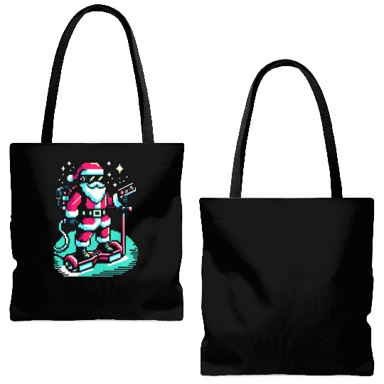 Witty 8-Bit Cyberpunk Santa Tote Bags (AOP)
