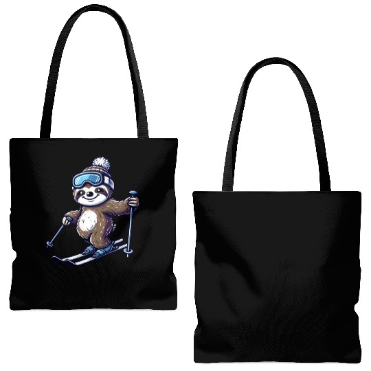 Relaxed Sloth Skier – Winter Fun on the Slopes Tote Bags (AOP)
