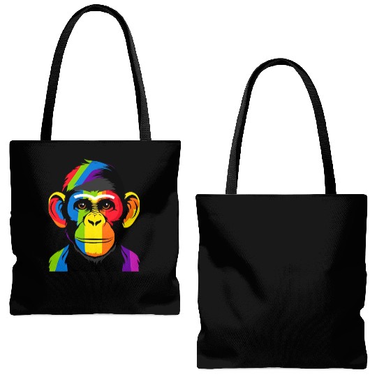 Expressive Chimpanzee in Colorful Graphic Artwork Tote Bags (AOP)