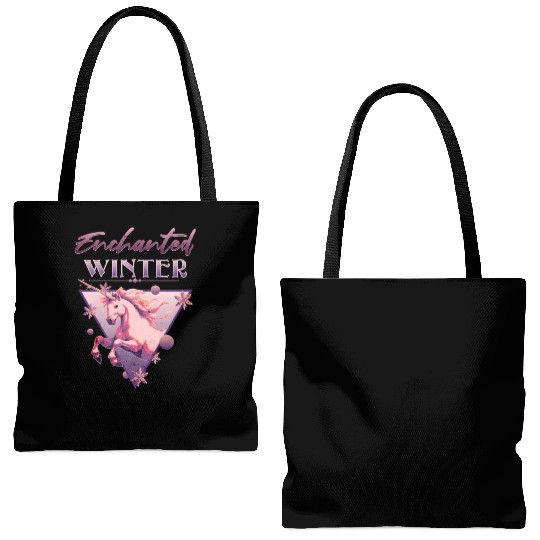 Enchanted Winter 80s Retro Lilac Unicorn Tote Bags (AOP)