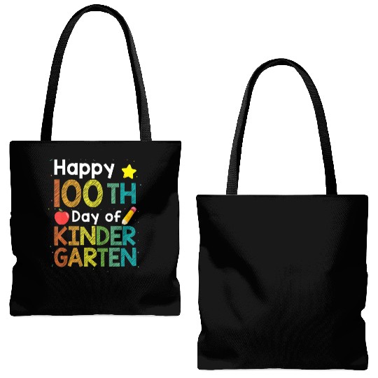 Cute 100 Days Of Kindergarten Teacher Colorful Tote Bags (AOP)