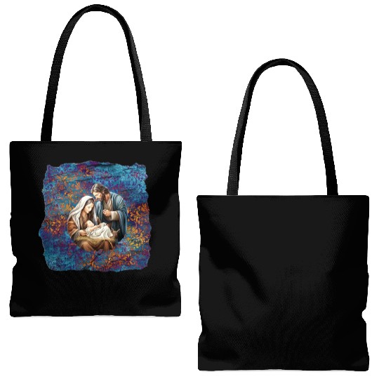 Nativity scene with Mary Joseph Baby Jesus Tote Bags (AOP)