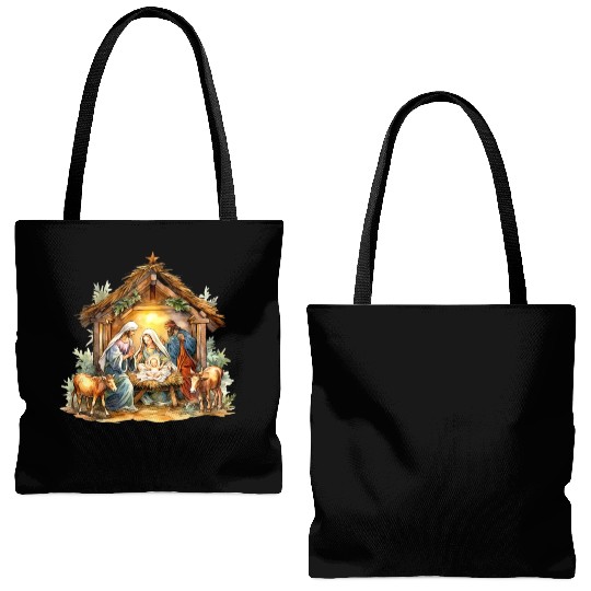 Nativity scene with Mary Joseph Baby Jesus Tote Bags (AOP)
