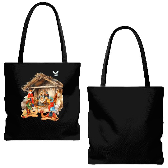 Nativity scene with Mary Joseph Baby Jesus Tote Bags (AOP)