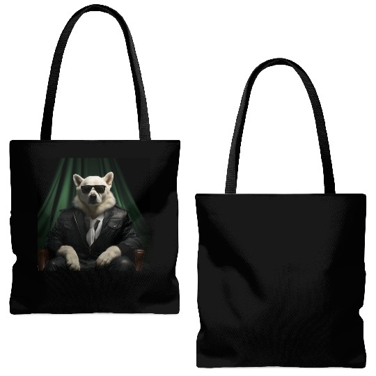 White Retriever in a Suit and Tie Boss Dog Tote Bags (AOP)