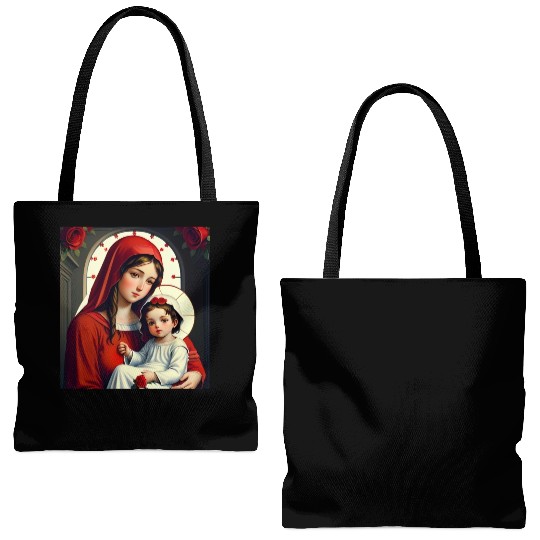 Mother Mary and Baby Jesus with Roses Tote Bags (AOP)