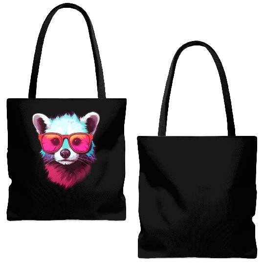 Colorful Neon Ferret Wearing Sunglasses Tote Bags (AOP)