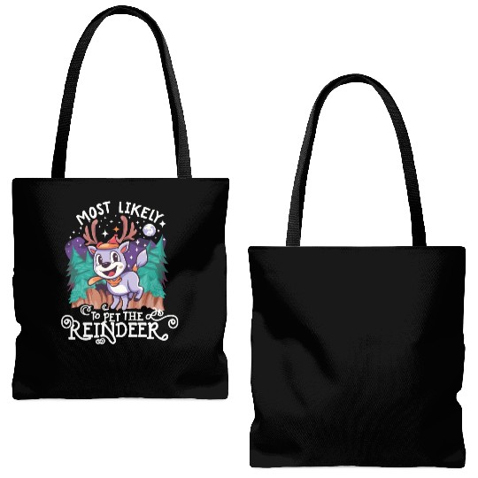 Christmas Most Likely To Pet The Reindeer Santa Tote Bags (AOP)