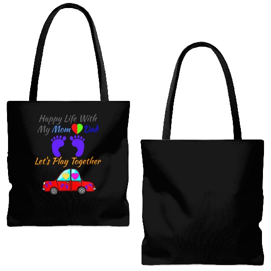 Happy Life with my Mom Dad - Family Play Together Tote Bags (AOP)