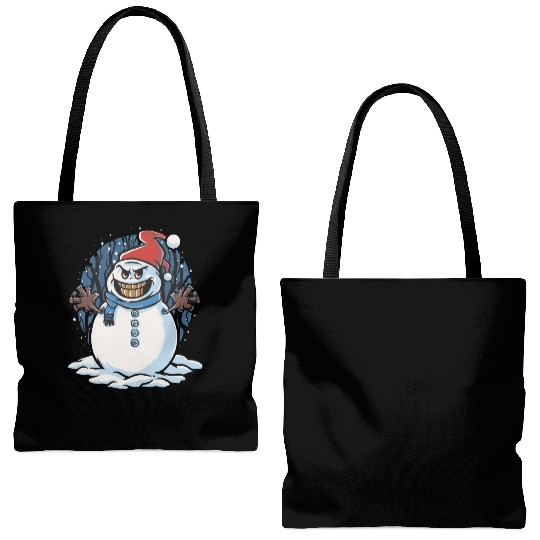 frosty snowman creepy Tote Bags (AOP)