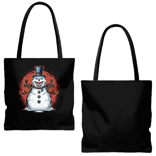 frosty snowman creepy Tote Bags (AOP)