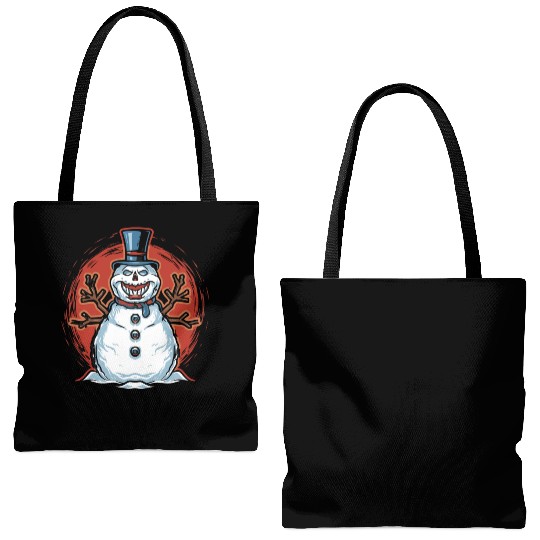 frosty snowman creepy Tote Bags (AOP)