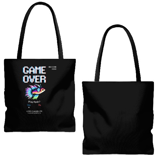 8 bit Arcade Retro Game Over Betta Fish Tote Bags (AOP)
