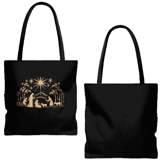Nativity Scene with Mary Joseph Baby Jesus Tote Bags (AOP)