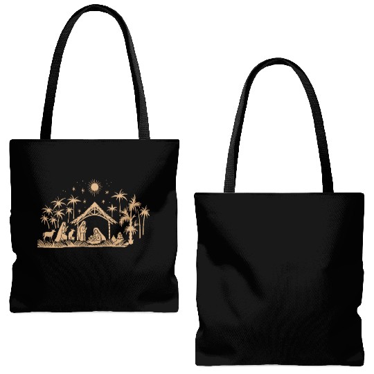 Nativity Scene with Mary Joseph Baby Jesus Tote Bags (AOP)