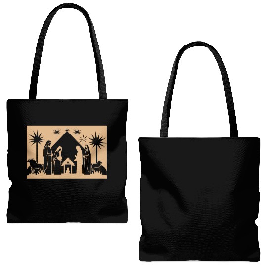 Nativity Scene with Mary Joseph Baby Jesus Tote Bags (AOP)