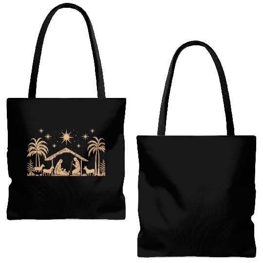 Nativity Scene with Mary Joseph Baby Jesus Tote Bags (AOP)