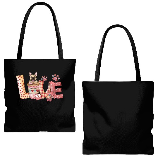 Frenchie Dog Coffee Lover Dog Mom Valentines Day Tote Bags (AOP)