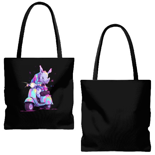 Rhino Riding Scooter Funny Rhinoceros Biker Moped Tote Bags (AOP)