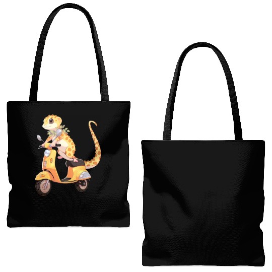 Leopard Gecko on Scooter Funny Lizard Biker Moped Tote Bags (AOP)