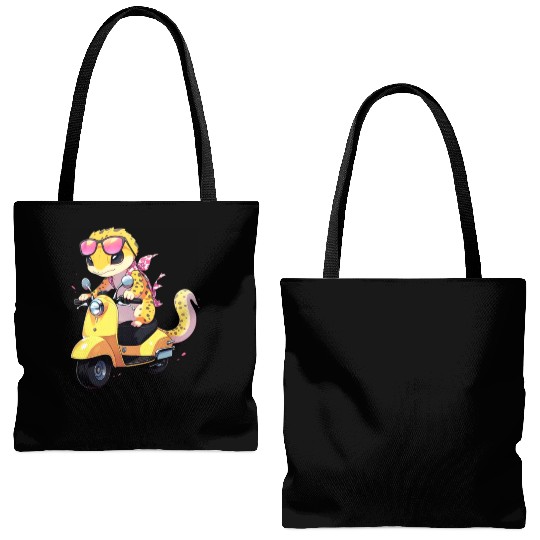 Leopard Gecko on Scooter Funny Lizard Biker Moped Tote Bags (AOP)