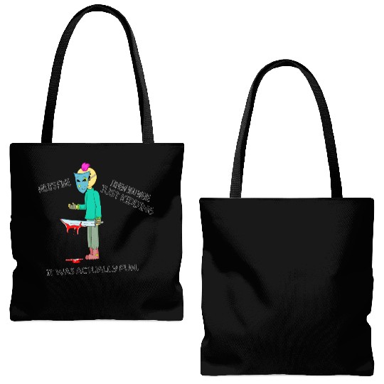 Just Kidding Killer Horror Retro Cartoon Character Tote Bags (AOP)