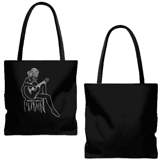ACOUSTIC GUITAR LINE ART, WOMENS Tote Bags (AOP)