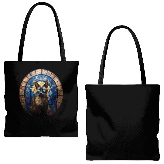 Siamese cat in stained glass Tote Bags (AOP)