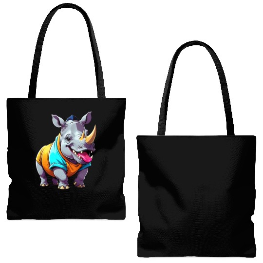 A Cartoonish Rhinoceros in a Playful Pose Tote Bags (AOP)