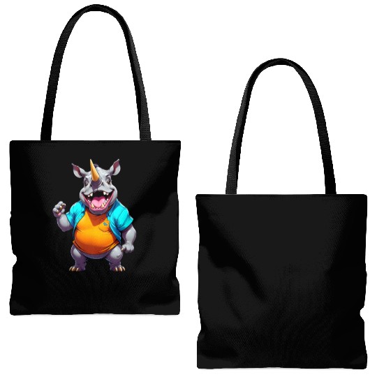 A Cartoonish Rhinoceros in a Playful Pose Tote Bags (AOP)