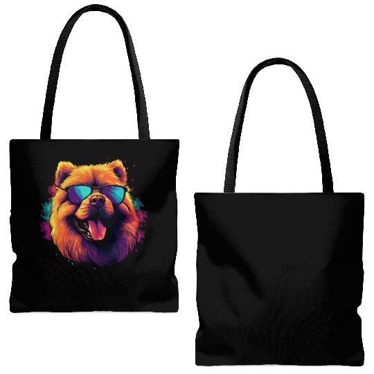 Retro Wave Chow Chow Dog Tote Bags (AOP)