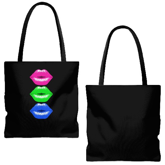 3 Kissing Lips Neon Colors Tote Bags (AOP)