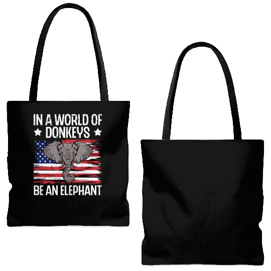 In a World of Donkeys American Flag Elephant Tote Bags (AOP)