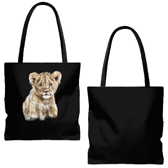 Baby Lion Cub Watercolor Painting Portrait Tote Bags (AOP)