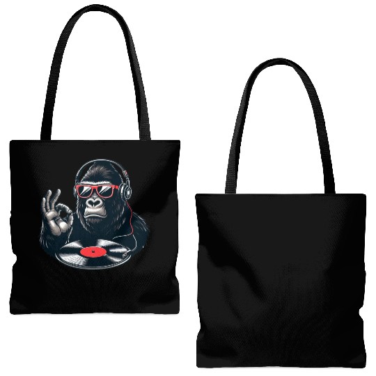 DJ Gorilla hard beats with Record player and Vinyl Tote Bags (AOP)