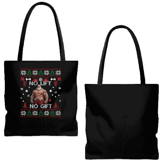 No Lift No Gift Tote Bags (AOP) Ugly Christmas Sweater Gym