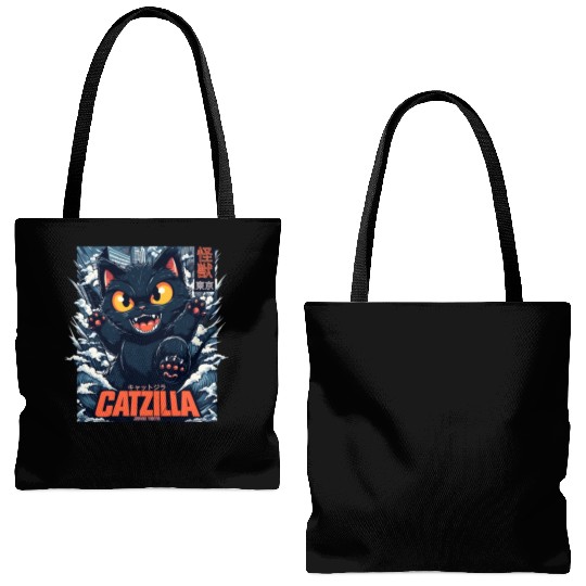 Kaiju Catzilla in Japan Tokyo Tote Bags (AOP)
