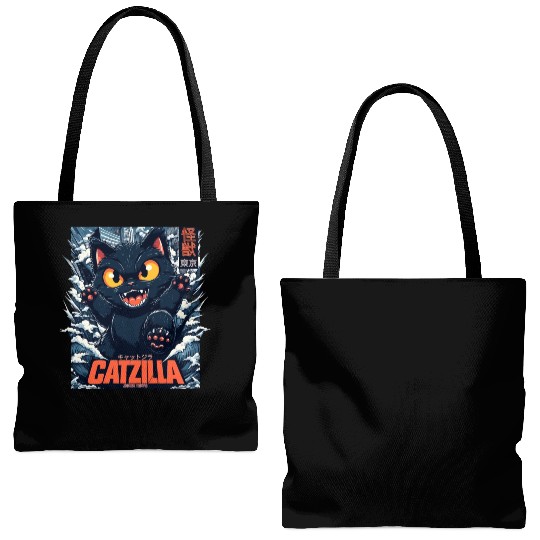 Kaiju Catzilla in Japan Tokyo Tote Bags (AOP)