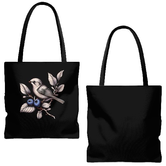 Bird on a Blueberry Branch Tote Bags (AOP)