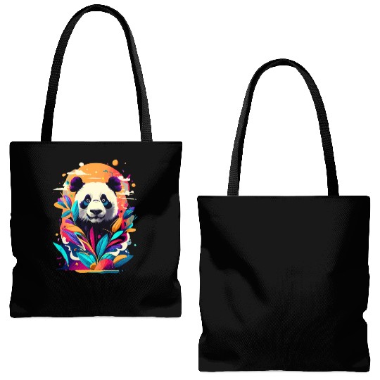 Giant Panda Colourful - Cute Panda Bear Bamboo Tote Bags (AOP)