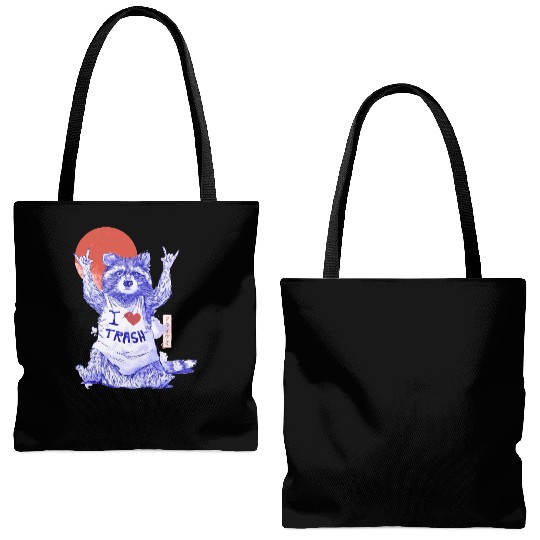 I Love Trash Cute Funny Metal Raccoon Gift Tote Bags (AOP)