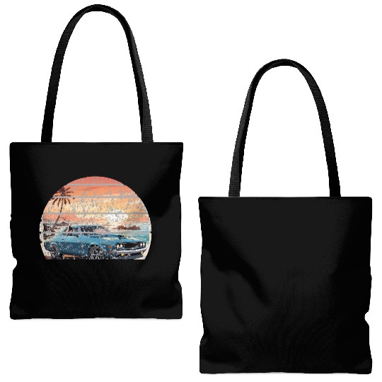 A muscle car cruisingon a coastal road. Tote Bags (AOP)
