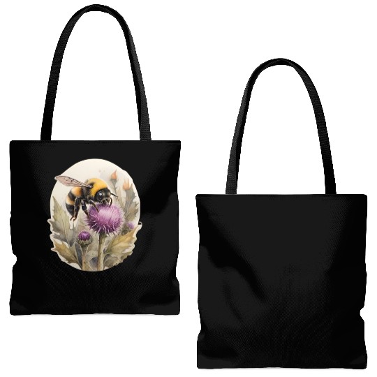 Bumblebee on thistle watercolor Tote Bags (AOP)