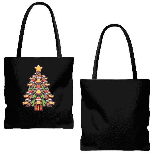 Platypus, Christmas Tree, Merry Christmas Tote Bags (AOP)