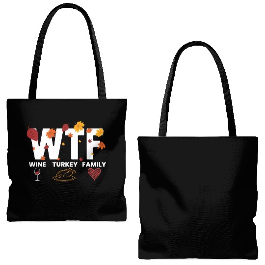 WTF Wine Turkey Family Funny Thanksgiving WTFwine Tote Bags (AOP)