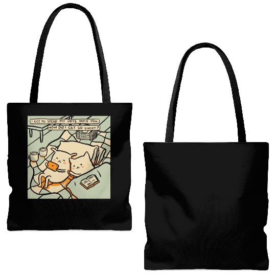 Lucky Cat Couple Lover Funny Kitty Motivation Love Tote Bags (AOP)