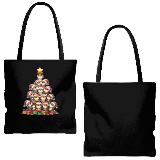 Otter Christmas Tree Merry Christmas Tote Bags (AOP)